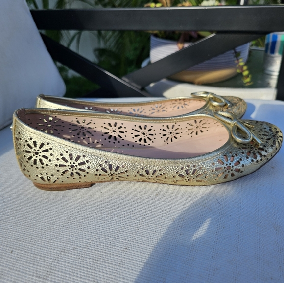 Kate Spade Walsy laser cut Gold leather ballerina flats, sz 8 Perfect - Picture 4 of 15